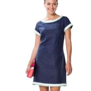 Sail to Sable Navy Linen Shift Dress with Fringe Trim